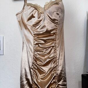 Elegant Gold Ruched Dress